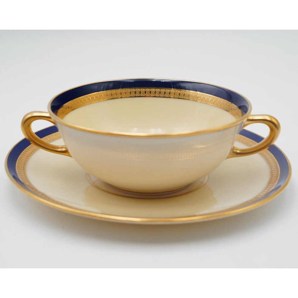 Vintage Lenox D302B Cobalt Blue Flat Cream Soup Bowl & Saucer Set